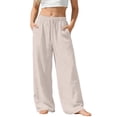 thumbnail image 2 of hoksml Girls Cotton Wide Leg Pants, Back to School Elastic Waist Drawstring Casual Trousers with Pockets, 2 of 9