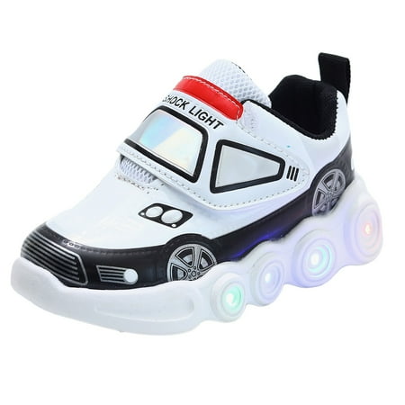 Ketyyh-chn99 Toddler Slip on Sneakers Shoes Toddler Boys Girls Light Up Shoes LED Flashing Lightweight Mesh Breathable Adorable Running Sneakers for Toddler White 24