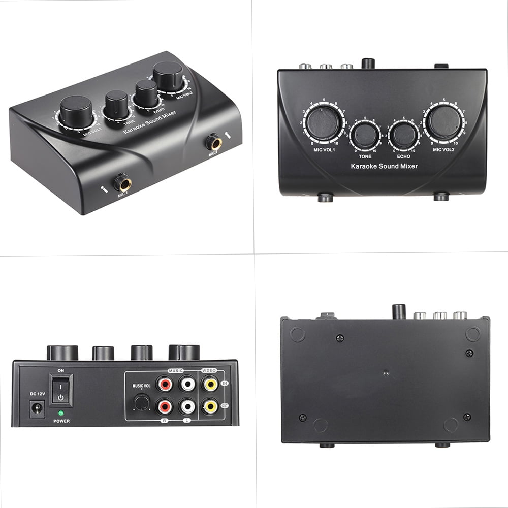 Carevas Portable Karaoke Mixer,Professional Digital Audio Sound Karaoke Machine Echo Mixer System for Family Party Entertainment, 2 Mic Inputs