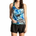 thumbnail image 2 of ZeroXposur Women's Lattice Detail Racerback Tankini & Swim Short Set (Blue Palm, S), 2 of 2