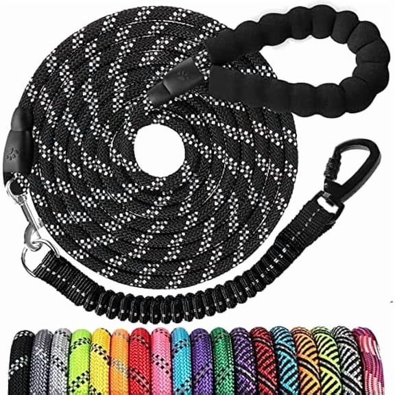 Eryueer Long Dog Leash 80 FT: Heavy Duty Rope Leashes for Dogs Training with Swivel Lockable Hook Reflective Threads Bungee and Padded Handle - Dog Lead for Large Small Medium Dogs Outside Walking