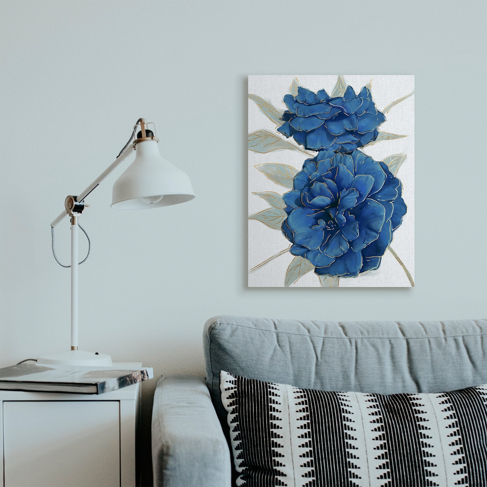 Stupell Industries Bold Blue Carnation Florals Gold Line Detail Canvas Wall Art, 24 x 30, Design by Ziwei Li