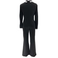 thumbnail image 3 of Wrap Front Jumpsuits for Women Contrast Paneled Long Sleeve Notched Collar Jumpsuit (Black M), 3 of 6