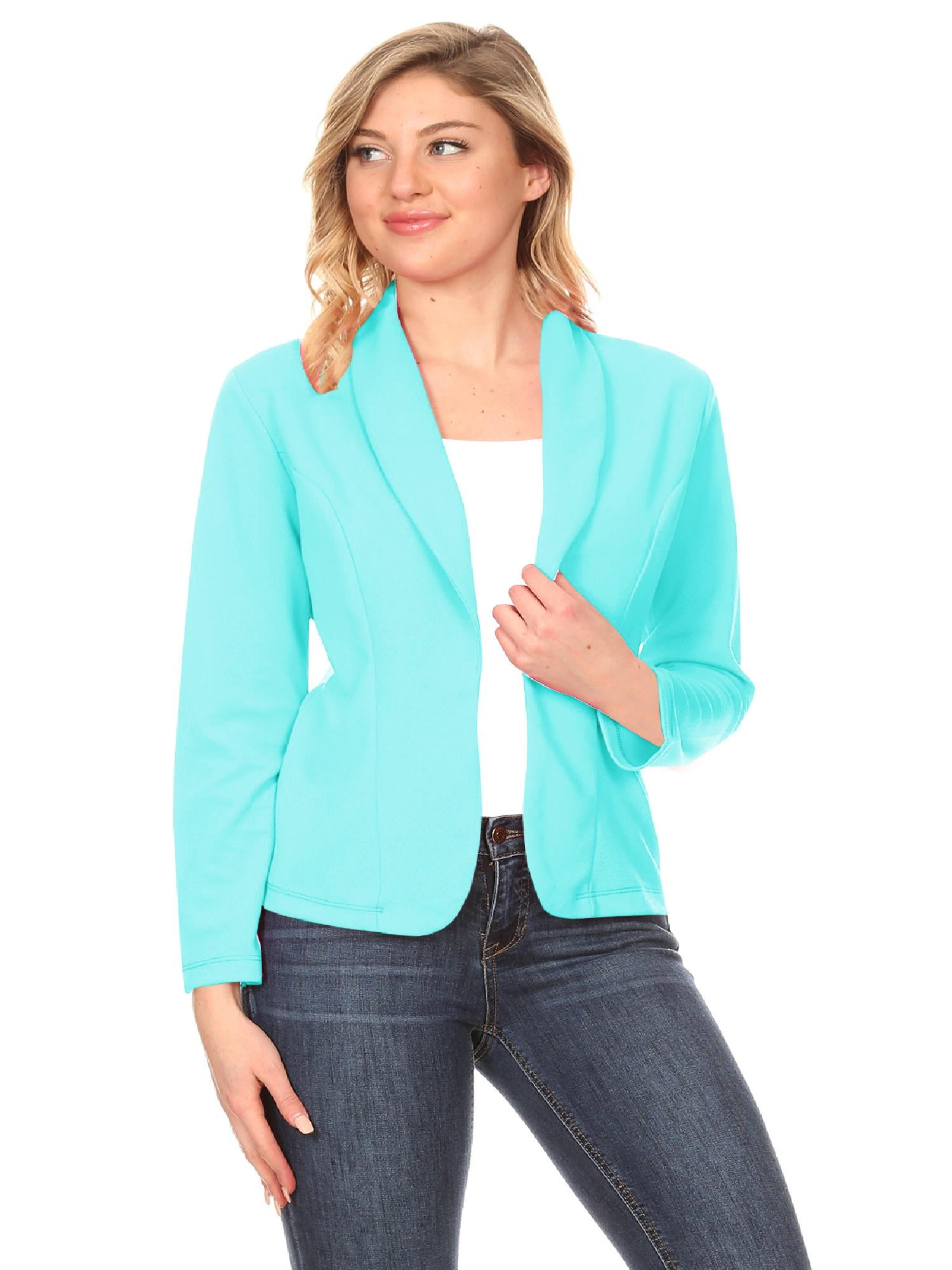 Moa Collection - Women&amp;#39;s Solid Casual Office Work Long Sleeve Open Front Blazer Jacket Made in USA S-3XL
