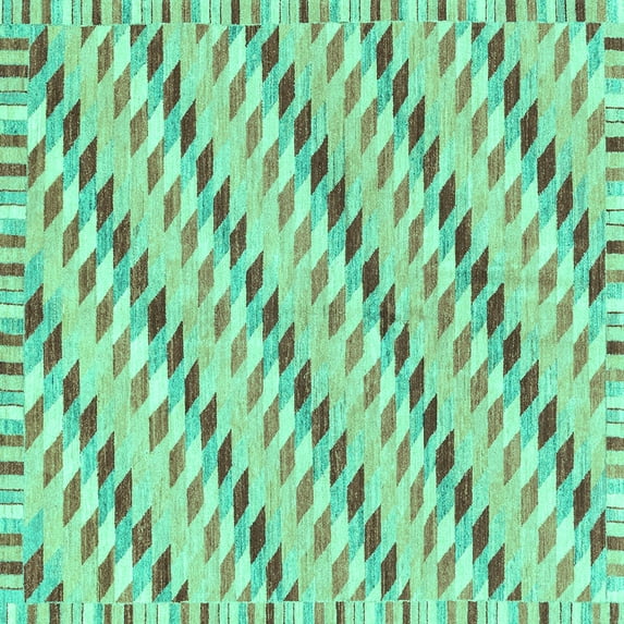 Ahgly Company Machine Washable Indoor Square Abstract Turquoise Blue Modern Area Rugs, 8' Square