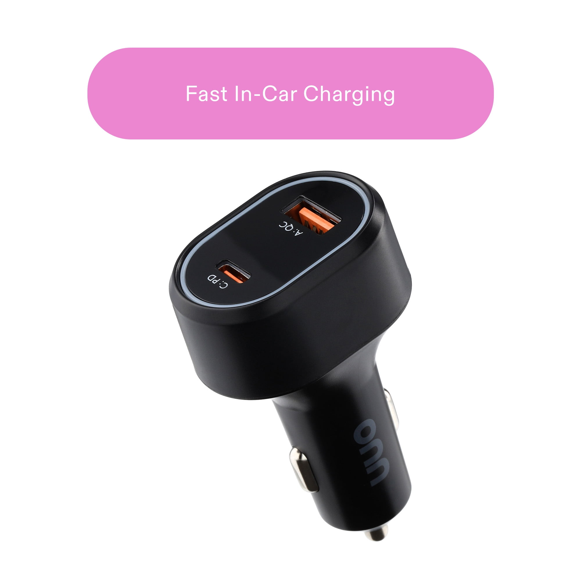 onn Dual Port Fast Charger USB-C/USB Car Charger