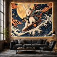 thumbnail image 5 of Ocean Waves Fierce with Anthropomorphic Rabbit Crimson Markings, Mystical Fantasy for Space Lovers, Galaxy Room Decor, Graduation Gift, Tapestry Wall Hanging for Bedroom and Dorm, 5 of 6