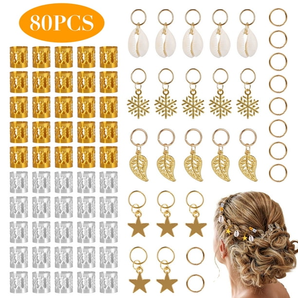 EEEkit 80pcs Dreadlocks Beads Hair Jewelry for Women Braids, Adjustable  Metal Hair Cuffs Decoration Pendants, Hair Rings Clips Accessories, Gold/  Silver - Walmart.com
