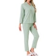 thumbnail image 4 of INSPIRAR CHIC Conjunto de Pijamas de Algodón para Mujeres, Camisa de Manga Larga con Botones y Pantalones, S Verde, 4 of 6