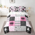 thumbnail image 3 of Homewish Eat Sleep Ballet Bedding Comforter Set 7pcs for Kids, Chic Stripes Lines Queen Bedding Sets, Pink Buffalo Patchwork Reversible Queen Sheet Sets, Lightweight Room Decor, 3 of 8