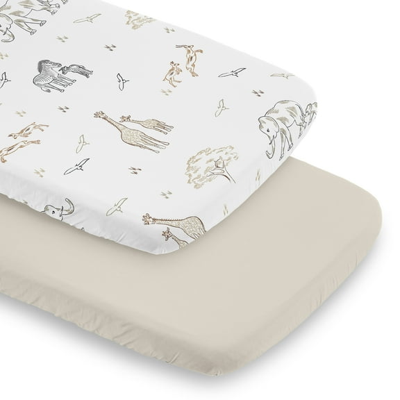 Sweet Jojo Designs Serengeti Animals Taupe Grey Beige Baby Bassinet Fitted Sheets 2 Piece Set