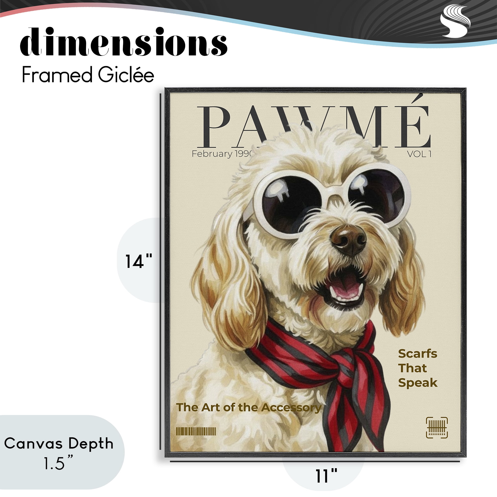 Stupell Industries Pawme Dog Fashion Magazine Black Framed Giclee Art, design by A Barefoot Stylist