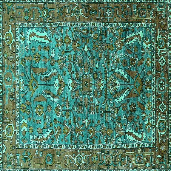 Ahgly Company Machine Washable Indoor Square Animal Turquoise Blue Traditional Area Rugs, 4' Square
