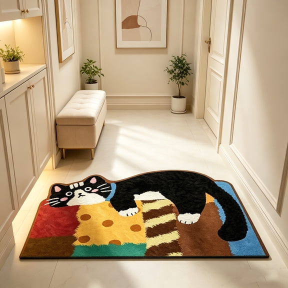 AuroraX Fall Door Mats with Cats Heavy Duty Cute Black Non Slip Welcome Mats for Outside Farmhouse Diatomite Entrance Rugs for Front Door Inside