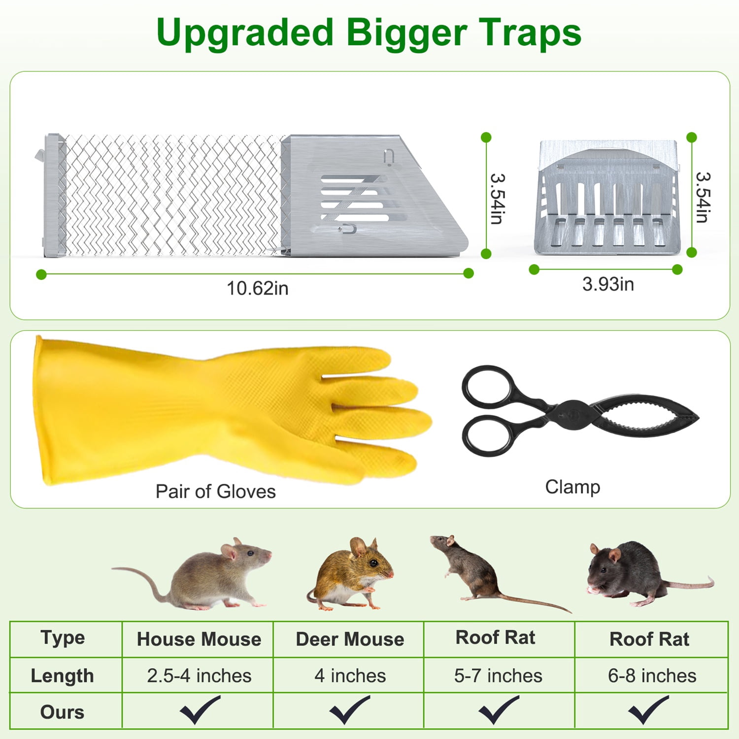 Zorpupoa 2Pc Humane Mouse Trap Cage Automatic Continuous Rat Trap with Single Way Door Reusable Catch And Release Live Cage Trap for Rodents Moles Voles Mice 10.62*3.93*3.54in