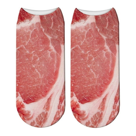 

3D Digital Printing Meat Socks 1 Pair Beef Pork Short Sock Funny Simulation Socks Unisex for Men Women Teens Halloween Christmas Costume Supplies