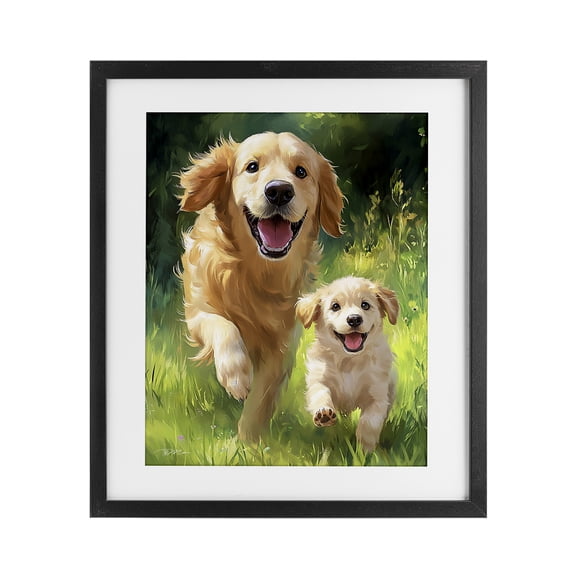 Father & Son Labrador Black Framed Print Under Glass, design by Momart