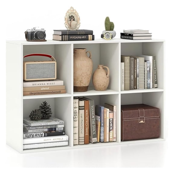 6-Cube Bookcase, 3-Tier Cubby Bookshelf, Horizontal Vertical with Anti-Tipping Kits, Modern Storage Organizer Shelf Unit for Bedroom, Living Room, Study Room, White