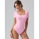 thumbnail image 2 of Body OQQ para mujer, manga corta, cuello cuadrado, fruncido, rosa, 2 of 6