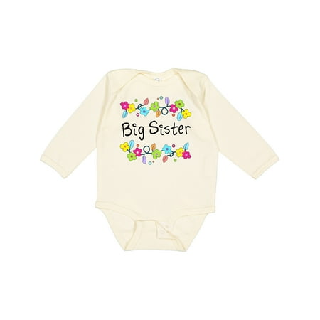 

Inktastic Big Sister - Bright Flowers Gift Baby Girl Long Sleeve Bodysuit