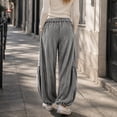 thumbnail image 4 of Evdexr Womens Pants Bohemian Elastic Drawstring Trousers Corduroy Baggy Wide Leg Casual Slacks Travel Stylish Bottoms with Big Pockets Gray 2XL, 4 of 6