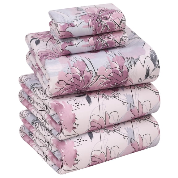 RUVANTI 100% Cotton Sheets – Split King Size Percale Bedding, Cooling & Breathable Floral Design, Durable with a Crisp, Soft & Comfortable Feel, 16" Deep Pocket, 5-Piece Set, Lilac Floral