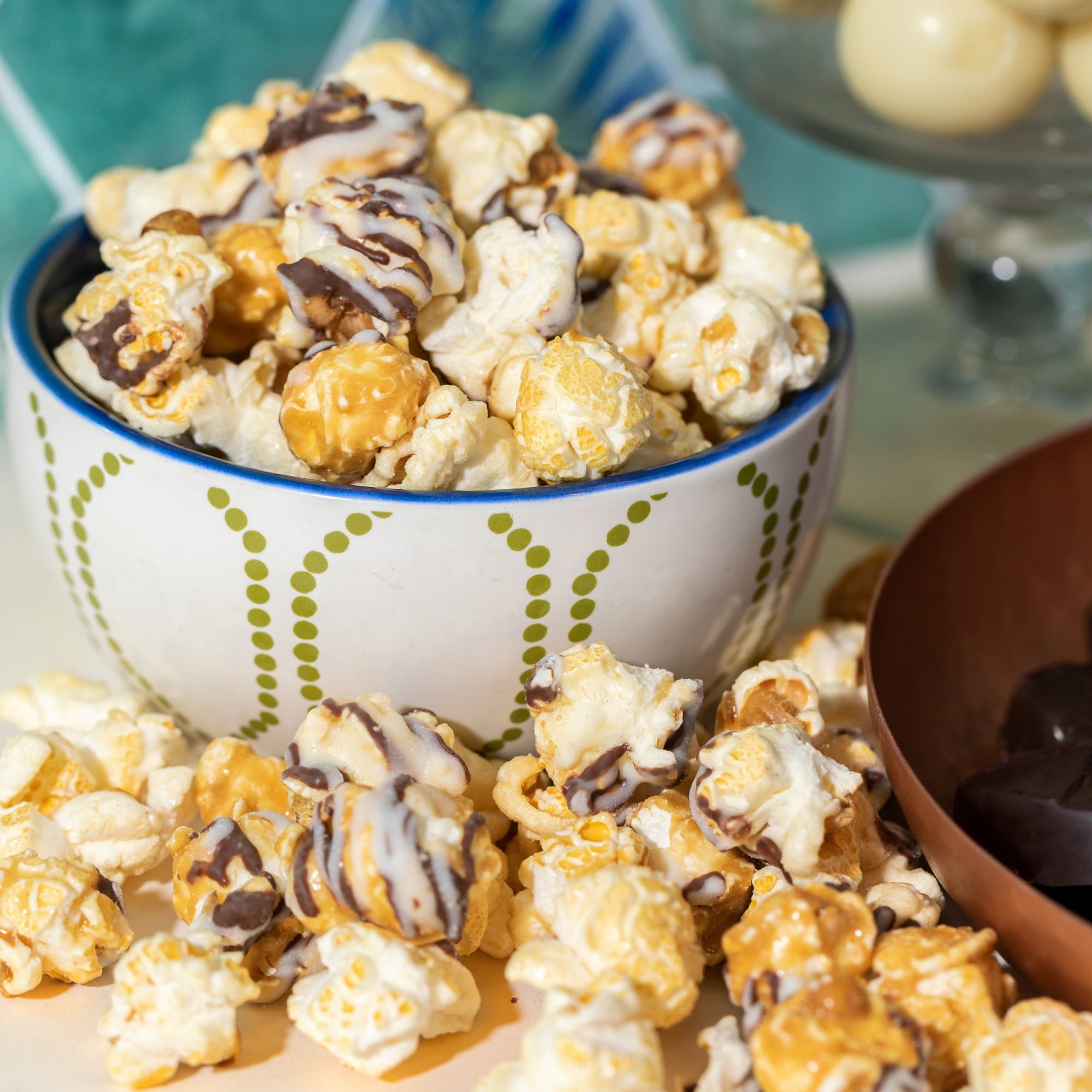 (2 pack) Popcornopolis Double Drizzle 7.5 oz Bag, Caramel and Kettle with Chocolatey Stripes Popcorn