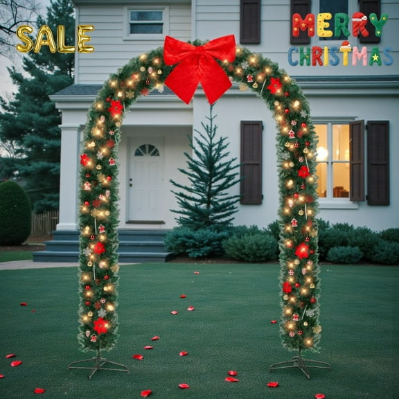 Tcbosik Christmas Arch Decoration with 350 LED Lights, Xmas Holiday Archway with 1650 Branch Tips for Indoor & Outdoor, Garden, Porch, Green