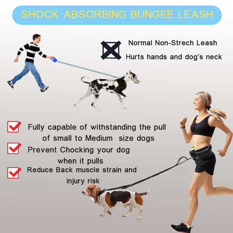 Hands Free Dog Leash for Dogs & Multi-Function Pockets,Adjustable Waist Belt Leash for Dog Walking-Leashes for Medium & Large Breeds-Pouch,Outdoor training Leash, Retractable Bungee,Padded Handles
