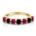 thumbnail image 2 of Gem Stone King 18K Yellow Gold Plated Silver Round Red Created Ruby Black Diamond Anniversary Ring for Women (1.51 Cttw, Gemstone Birthstone, Available in Size 5, 6, 7, 8, 9), 2 of 4