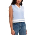 thumbnail image 4 of ATHLECHIC Women's Summer Crop Knit Color Block Sleeveless V Neck Tank Tops M Light Blue White, 4 of 5