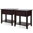 thumbnail image 1 of Gymax 2 Pcs Table de Chevet pour Canapé avec Tiroir de Rangement Étagère Inférieure Espresso, 1 of 8