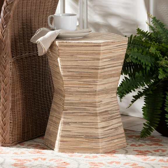bali & pari Idana Bohemian Woven Grasscloth Hourglass End Table