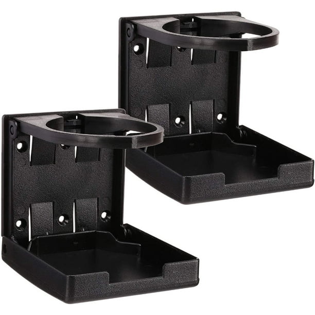 Paquete de 2 portavasos para coche, universal, ajustable, plegable, portavasos, portabotellas, portavasos con tornillos y correas para coche, camión, barco, furgoneta, hogar, plástico, 99 mm, negro