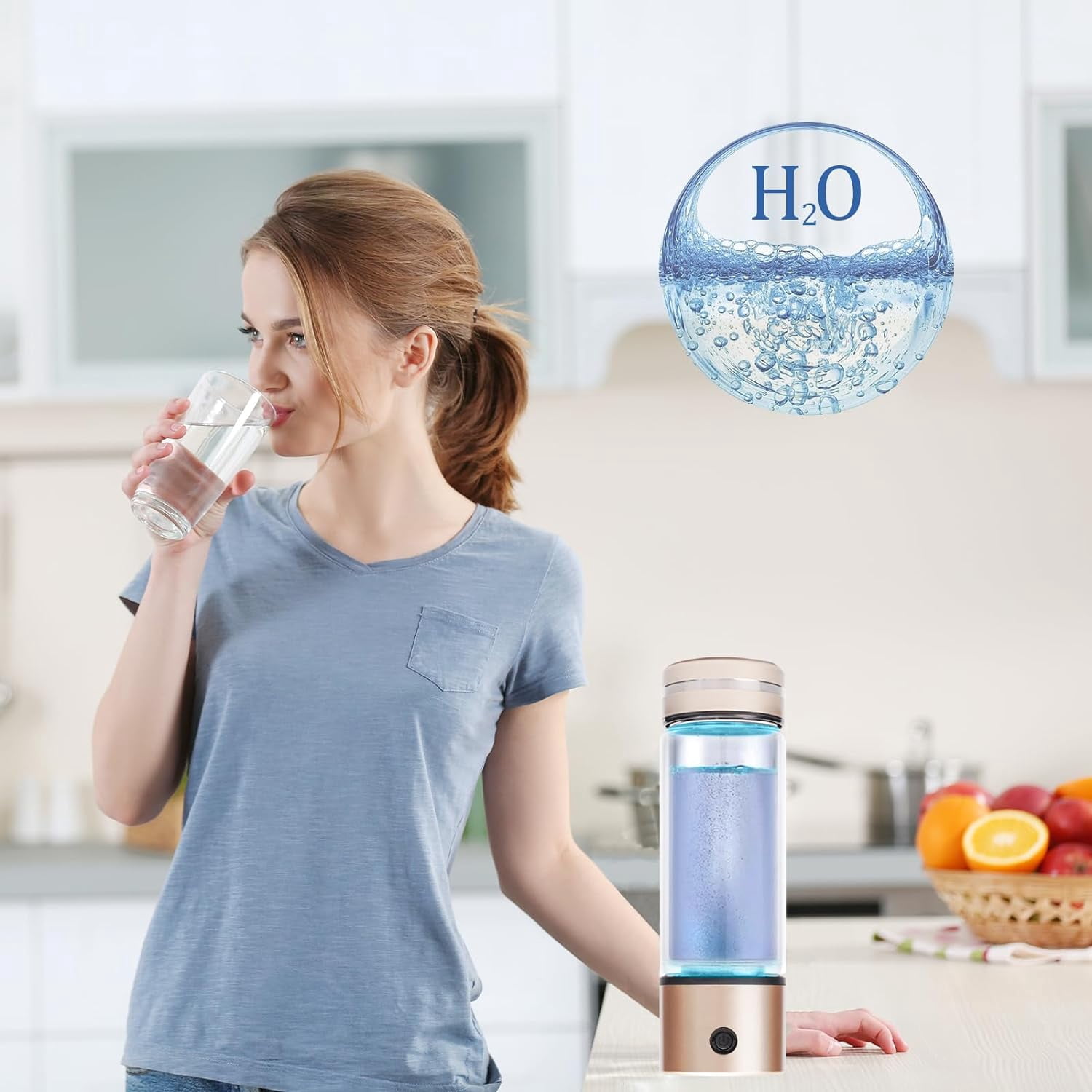 Hydrogen Water Bottle Generator, Portable H2 Water Ionizer Machine Cup with Rechargeable Glass Bottle, Healthy Alkaline Hydrogen Ions Water Maker Pitcher, Gift for Men Women