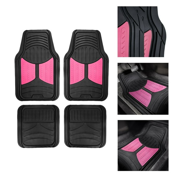 FH Group Universal Fit Two-tone Car Floor Mats Heavy Duty Rubber Full Set 4Pc - F11313PINK
