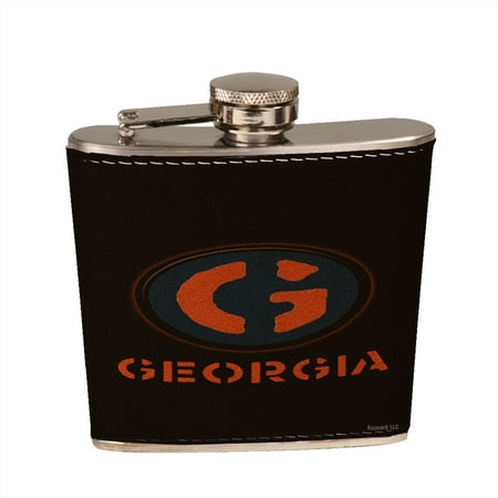 - KuzmarK 6 oz. Leather Flask Set in Black Presentation Box - Georgia