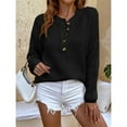 thumbnail image 5 of Fesfesfes Women Sweaters Casual V-Neck Buttons Solid Color Long Sleeve Tops Blouse, 5 of 6