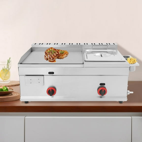 Silver Stainless Steel 68x47x32cm Commercial Fryer Dual-Zone Temperature Control Grill 6l Large-Capacity Gas Frying Equipment