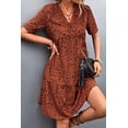 thumbnail image 3 of Women's Ditsy Floral Empire Waist Plunge Short Sleeve Dress Peplum Neckline Surplice Style 95% polyester 5% spandex, 3 of 8
