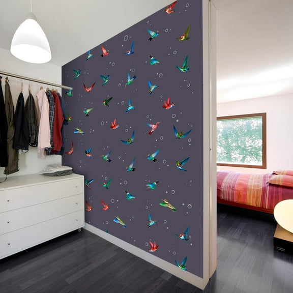 Repeating Wallpaper Roll - Flight Of Hummingbirds - 32.8'L x 19.7"W