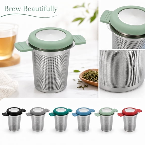 Stainless Steel Tea Infuser for Loose Leaf Tea, Fine Mesh Tea Strainer with Silicone Lid, Reusable Tea Ball Steeper for Single Cup Mugs, Teapots & Kettles, 1Pack A