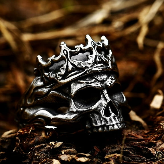 New Designs Classical Noble Crown Skull Men's Ring Punk Skeleton Biker Motorcycle Gothic 14K White Gold Creative Jewelry