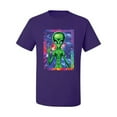 thumbnail image 2 of Wild Bobby, Trippy Alien in Space Peace Hand Pop Culture Men's Graphic T-Shirt, Purple, 5XL, 2 of 3