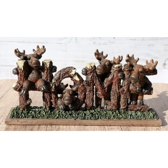 Rustic Western Forest Moose Family By Tree Logs HOME Sign Desktop Plaque