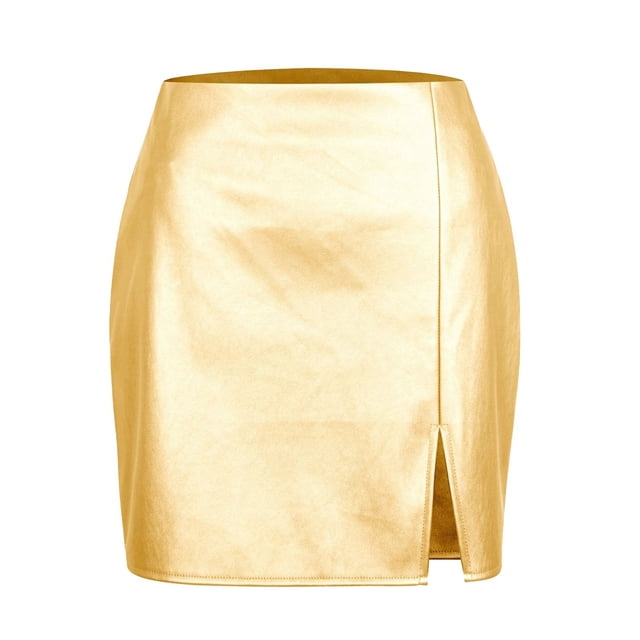 Jupe Taille Haute en Cuir PU pour Femmes - Design Fendu, Fermeture Éclair - S-TG