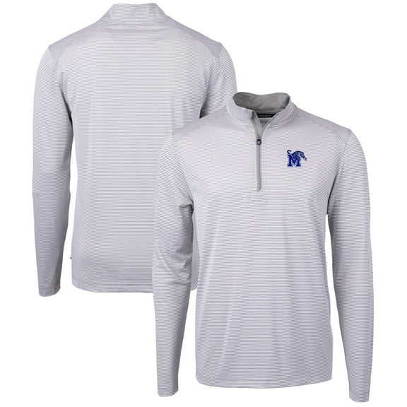 Men's Cutter & Buck  Gray/White Memphis Tigers Big & Tall Virtue Eco Pique Micro Stripe Recycled Quarter-Zip Pullover