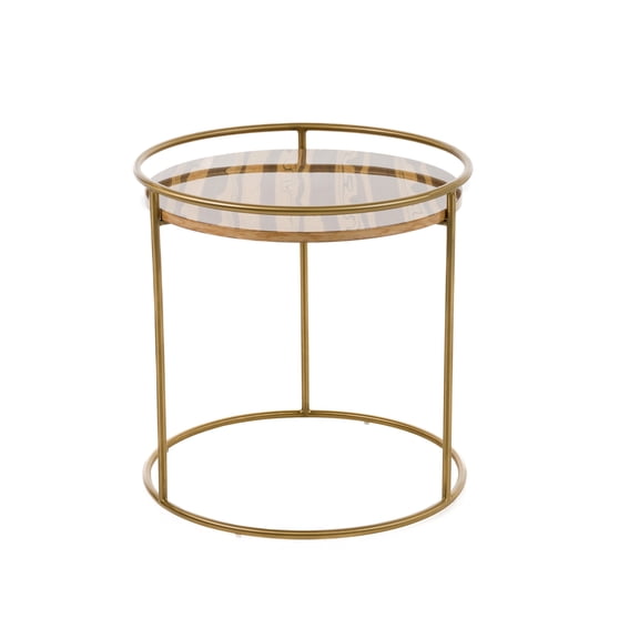Modrest Gilcrest Stainless Steel & Faux Marble End Table in Brown/Gold