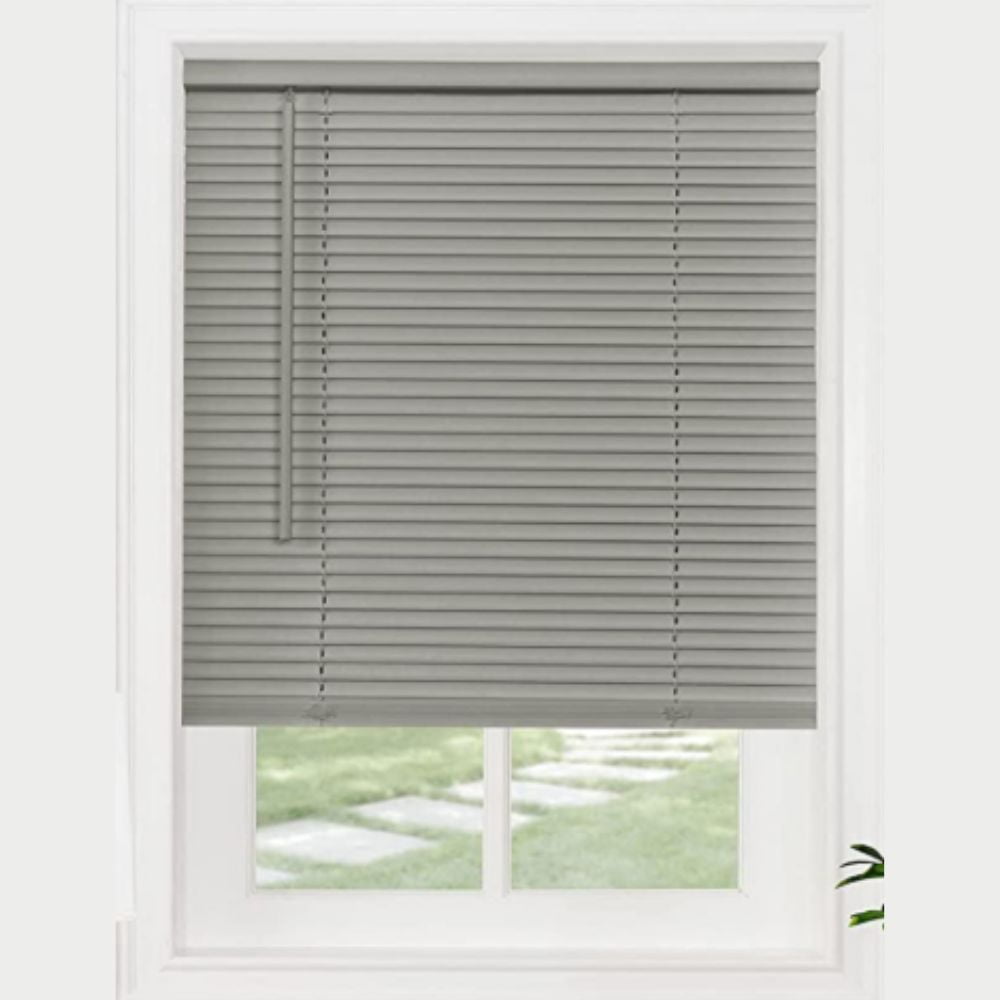 Cordless Light Filtering Mini Blind - 26 Inch Width, 64 Inch Length, 1" Slat Size - Grey - Cordless GII Morningstar Horizontal Windows Blinds for Interior by Achim Home Décor