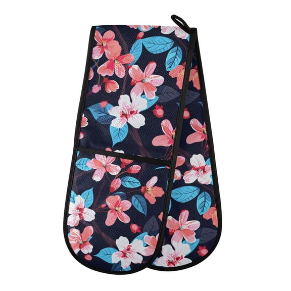 Dailycode Double Sided Oven Mitt with Loop Heat Resistant Kitchen Long Potholders 7" x 35" Watercolor Flowers and Leaf